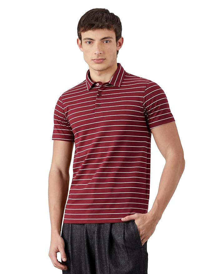 Amazon Brand - Symbol Men's Cotton Rich Striper Polo Collar Striped Tshirts | Half Sleeves-Regular Fit (Available in Plus Sizes)